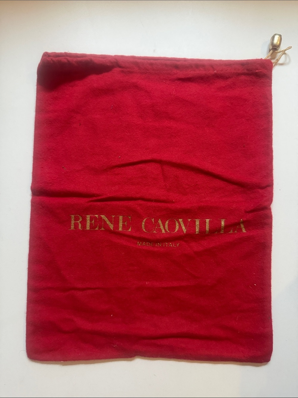 Rene Caovilla Red Fabric Dust Bag with Gold Logo